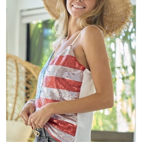 BiBi Patriotic Sequin Camisole in Red, White, and Blue - Picture 2 of 6